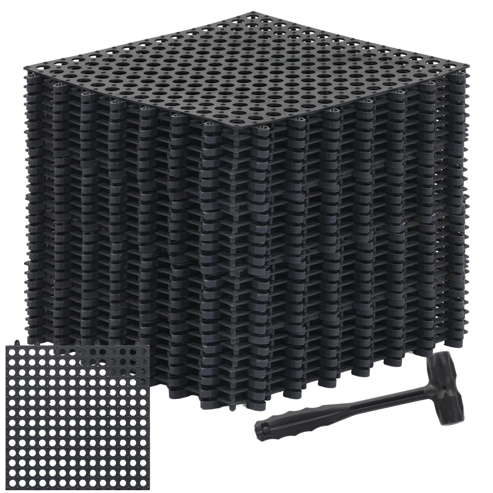 24 Pack Drainage Tiles Modular Interlocking Floor Tiles with 1 Pc Plastic Ham...