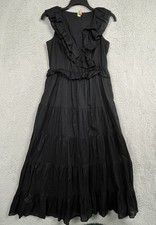 J Crew Nina Maxi Dress Womens Size 6 Black Ruffled Tiered Sleeveless Cotton