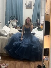Princess Style Blue Prom Ball Gown Layered Tulle Skirt, Lace Bodice Size 0