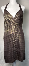 BCBG Bronze Gold Halter Bodycon Mini Dress Holiday Glam Core Banded Cocktail SzS