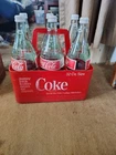Coke-Coca Cola Glass Six 32 Oz Bottles W/ PLASTIC 6-Pack Carrier Vintage