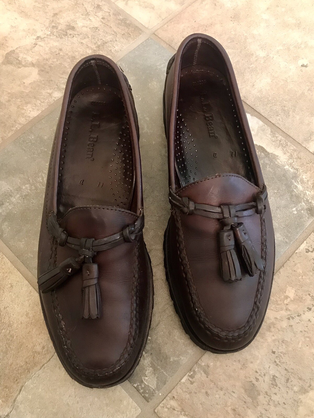 SAOLA Mocassini vintage LL Bean da uomo in pelle con nappe suola in gomma marrone scuro 11 D