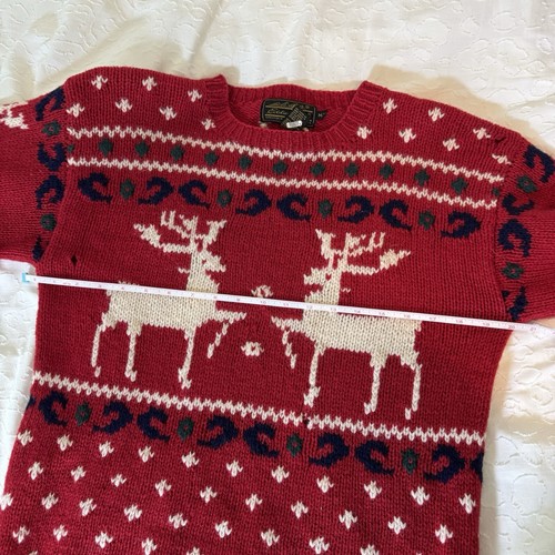 Vintage Eddie Bauer Wolle Hirsch Tier Pullover Medium Rot Nordic 80er 90er Weihnachten - Bild 18 von 19