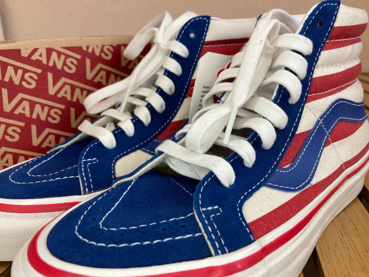 Vans Sk8-Hi 38 Dx Anahiem Factory American Red White Blue Stripes Sz 5M/6.5W NWB eBay