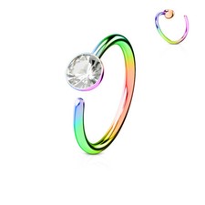 Nose Ring Hoop Cartilage Ring 20 gauge 316L Surgical Steel Bendable CZ Gem
