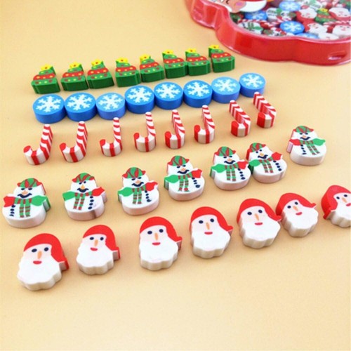 4 Box/Set Kawaii Cute Christmas Snowman tree snowflake gift Santa Erasers - Picture 2 of 4
