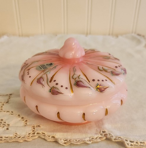 Fenton Ltd Rosalene Puff Box tarro en polvo pintado a mano brotes de rosas firmados numerados  - Imagen 2 de 12