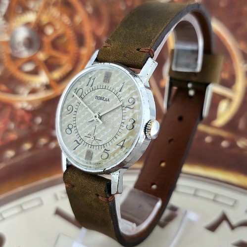 Watch USSR Pobeda Gray Dial Vintage Soviet Mechanical Wristwatch Zim 15 Jewels - Picture 7 of 17