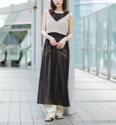 Mame Kurogouchi Uniqlo Women Elegant Mesh Sleeveless Long Dress