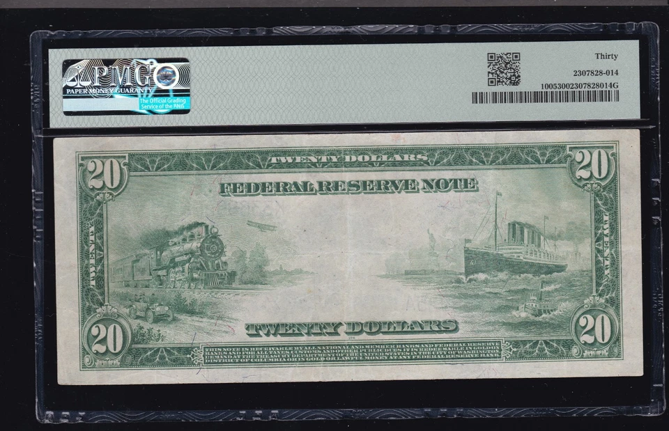 US 1914 $20 FRN Dallas Burke/Glass FR 1005 PMG 30 VF (925) - Image 2 of 2