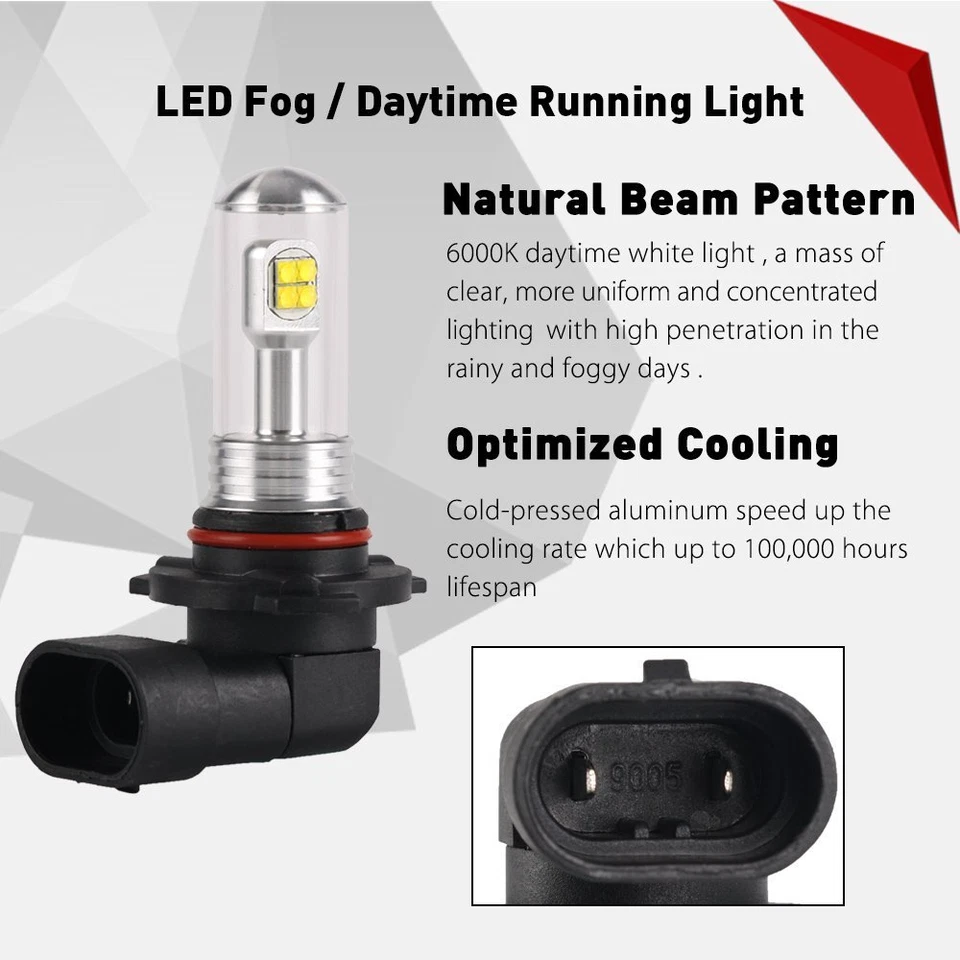 Nighteye 2x 9005 HB3 LED Fog Light Bulbs Car Driving Lamps DRL 6000K Xenon White Foto 4 de 4