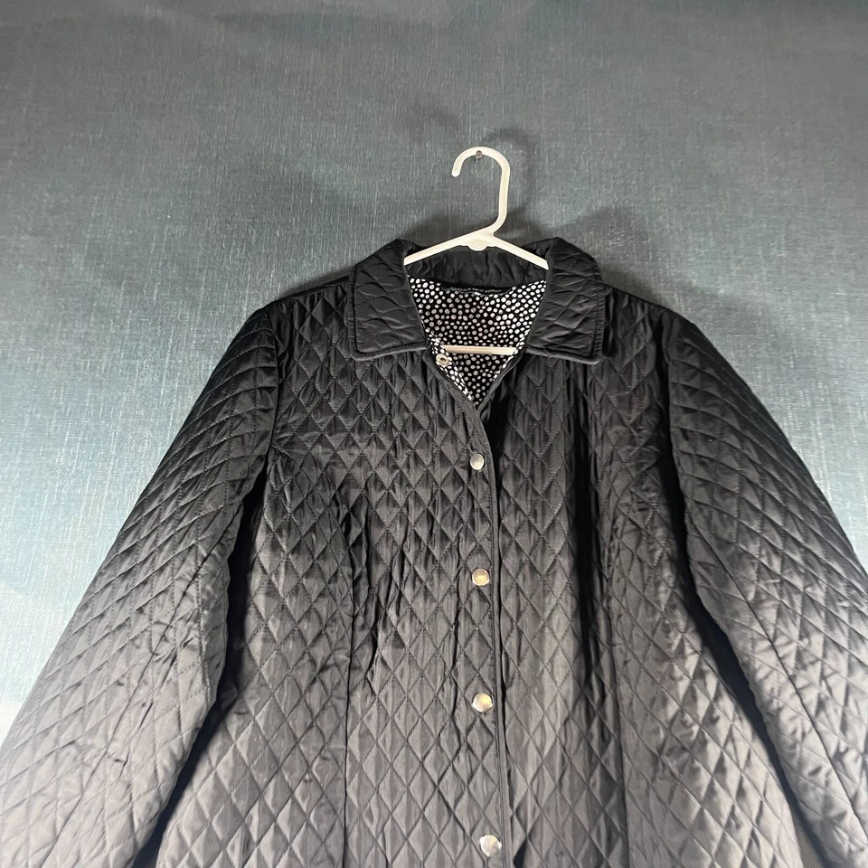 Chaqueta Briggs New York Mujer Talla L Negra Forrada Acolchada Exterior Botón Frontal Foto 2 de 4