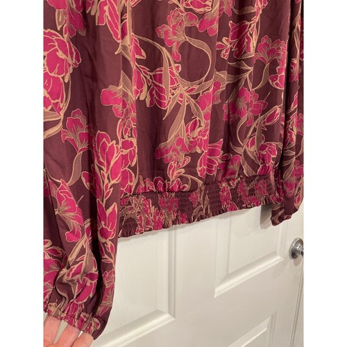 NEW Nine Britton Blouson Floral Long Sleeve Keyhole Flowy Blouse Shirt XL Maroon - Picture 5 of 7