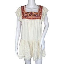 Free People Dress Womens XS White Red Embroidered Day Glow Mini Boho Festival