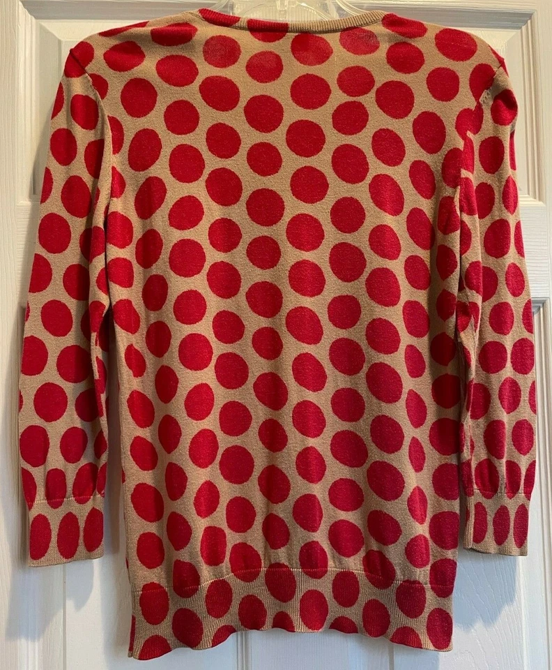 ANN TAYLOR LOFT женщин бежевый розовый горошек кнопка 3/4 рукав хлопок кардиган S - Изображение 2 из 4