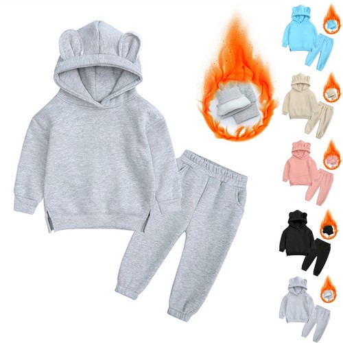 Children's Suit Boys And Girls Winter Long Sleeve Plus Fleece Hoodie Warm