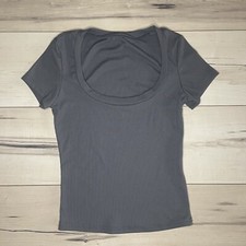 Gray Ribbed Scoop Neck Short Sleeve Top size S