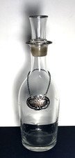 Vintage Decanter Shot Vetro Tappo Cerchi Marcati Sterling Barca a Vela Uccellini