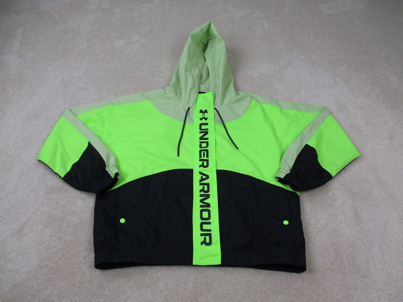 Under Armour Jacket Mens Medium Green Black Windbreaker Lighteweight Rush Adult