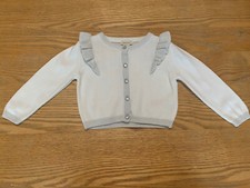 Baby Girl Ivory Silver Sparkle Ruffle Cardigan Gem Button Detailing 6-12 Months