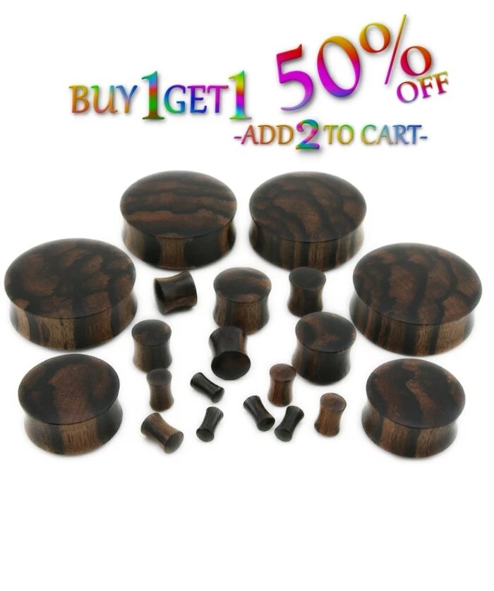 Par de TAPONES DE MADERA ARENG NEGROS 8g-50mm Medidores de Doble Llamarada Túneles Orgánicos Oreja 2121 Foto 3 de 4