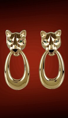 Cartier Panthere 18K Yellow Gold  Door Knocker Day/Night Earrings