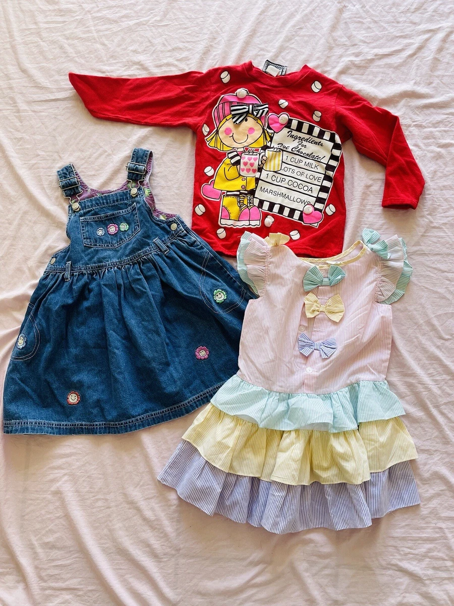 VINTAGE Lot 70s 80s Kids Girls Clothing Bundle Hippie Pink Dress