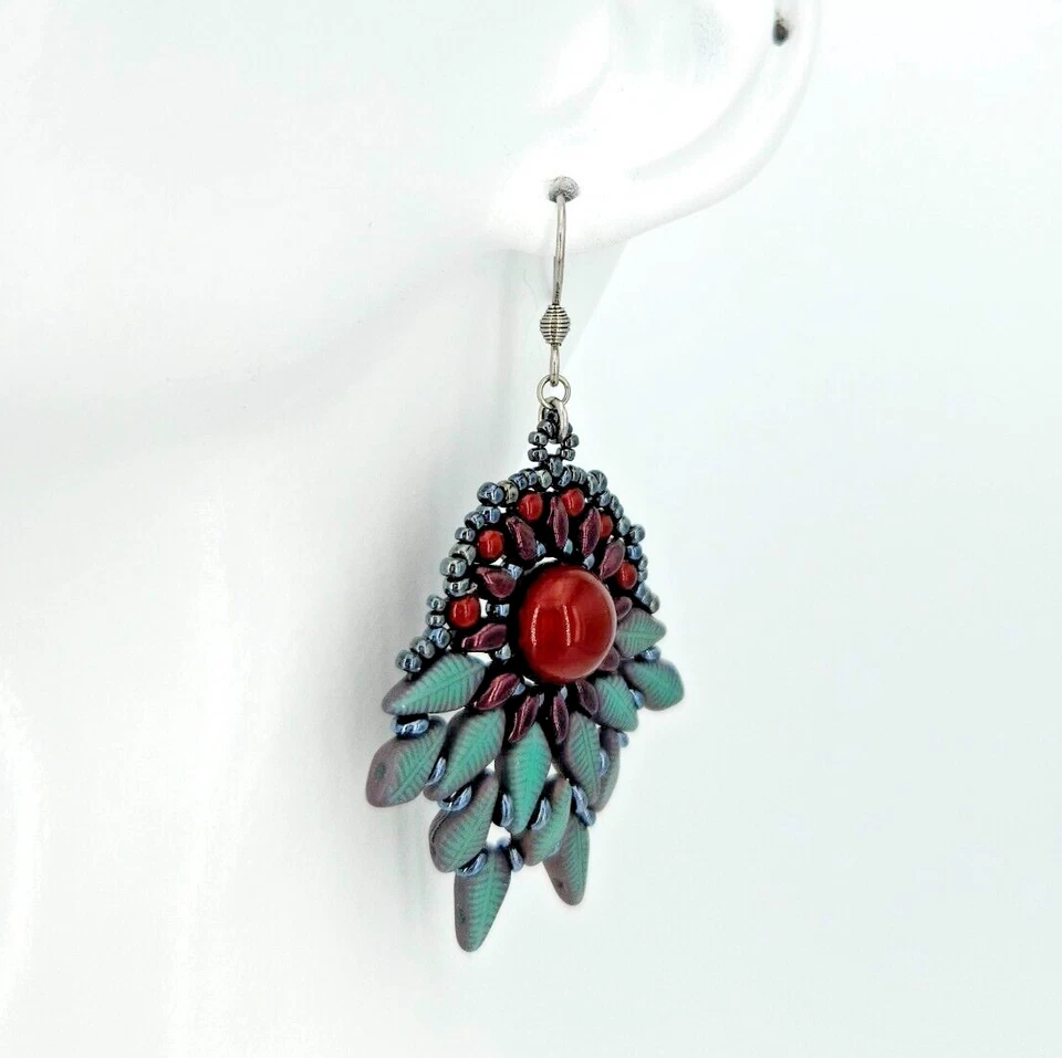 Ohrringe Grün Rot 925 Silber Ohrhaken Handarbeit Perlen Glasperlen Damen Schmuck - Bild 3 von 4