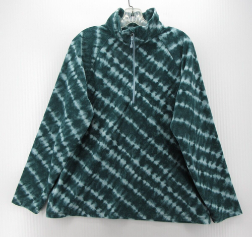 Eddie Bauer Sweater Women XL Green Fleece 1/4 Zip Pullover Tie Dye Teal Outdoor - 第 1/11 張圖片