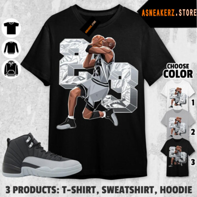 Shirt To Match Jordan 12 Barons Wolf Grey Sneaker Matching Tee Number 23 MJ Tees