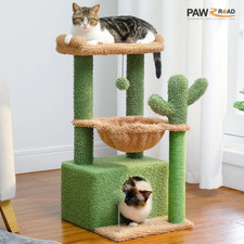 Cat Tree 33" Cute Cactus Cat Scratching Posts Tower with Large Top Perch and Ham