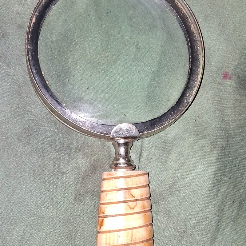 Handheld Magnifying Glass, Metal Frame, Bone Handle, Silver/Beige