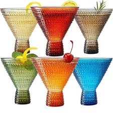 Plastic Hobnail Martini & Cocktail Drinking Glasses Set of 6 Neutral Tones Cu...