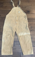 Carhartt Overalls Mens 44X30 Brown R01 Duck Bib Workwear Canvas Double Knee