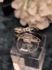 9ct Yellow And White Gold Diamond Wrapover Half Eternity Ring. Size L