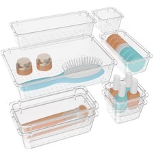 8 PCS Clear Plastic Drawer Organizer Set, 4 Sizes Desk Drawer Organization an...