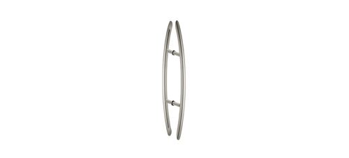 Brushed Stainless Glass Mounted Crescent Mid-Mount Back-to-Back Pull Handle - 2 - Picture 2 of 2