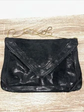 Trina Turk Black Leather Envelope Evening Bag Clutch Or Shoulder 15x10 Inches