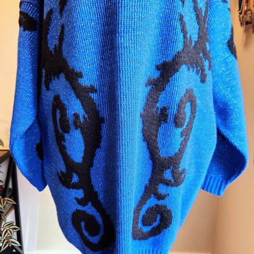 Suéter azul brillante vintage de gran tamaño distintivamente diferente con negro - Imagen 5 de 10