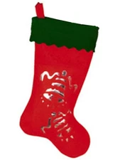 19" Red Green Christmas Stocking Silver Bell Silhouette