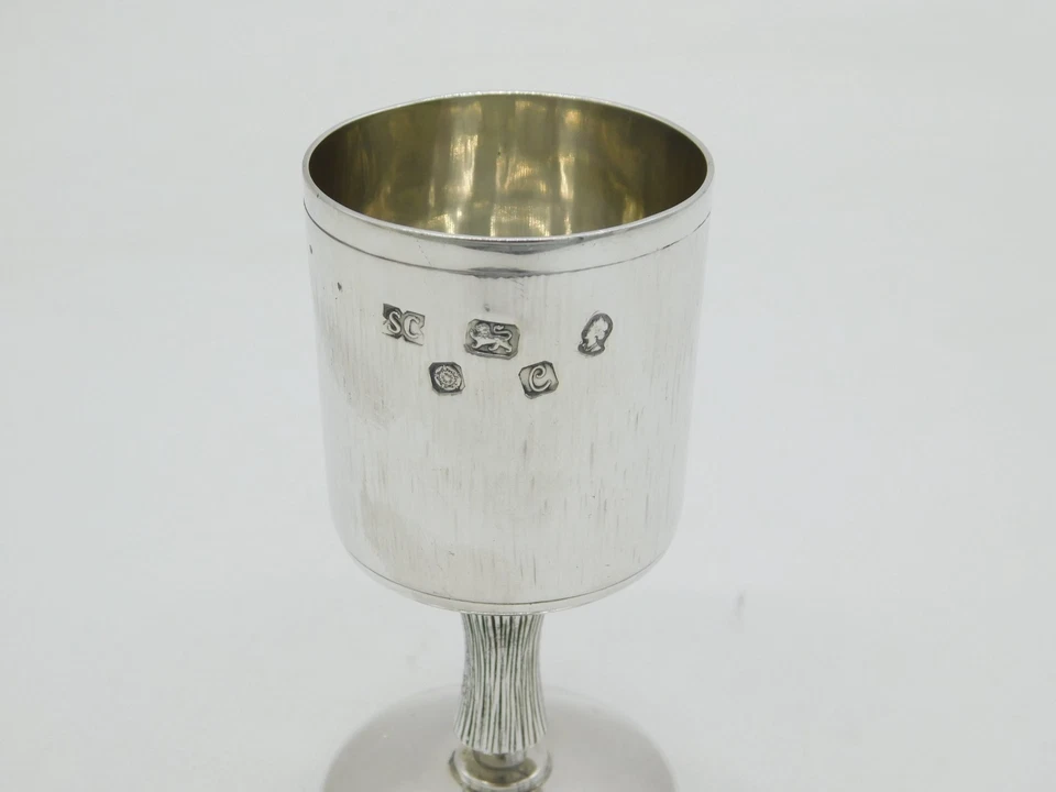 Sterling Silver Textured Bark Pattern Wine Goblet Vintage 1977 Sheffield - Image 2 of 4