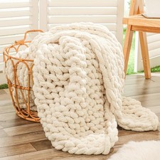 Bigacogo Chunky Knit Throw Blanket for Couch, 40x60 inches, 100 Hand Knitted ...