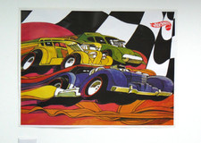 Hot Wheels Redline 1970s reprint poster Evil Weevil, Cord and Cockney cab