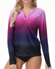 Rash Guard for Women UPF 50 Swim Shirts 1/4 Zip Long Sleeve SPF UV Protectio...
