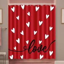 Valentines Shower Curtain Bathroom Decor Red Love with 12 Hooks 72 x Red love