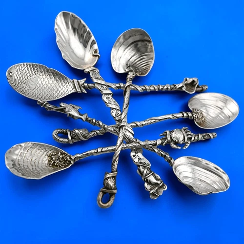New ListingRare 6 Sterling Silver Gorham Narragansett Spoons Nautical Crab Fish Shells