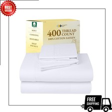 King Size Sheets Set - Soft 400 Thread Count Sateen, Natural 100 Cotton Sheets