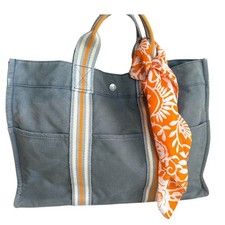 Hermes Toile Officier Fourre-Tout MM Canvas Tote Bag Gray Orange