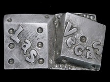TJ01128 VINTAGE 1979  LAS VEGAS  PAIR OF DICE GAMBLING PEWTER BELT BUCKLE