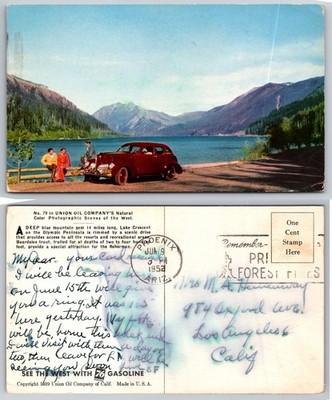 Union Oil Lake Crescent Washington Automobile Picnic Postcard